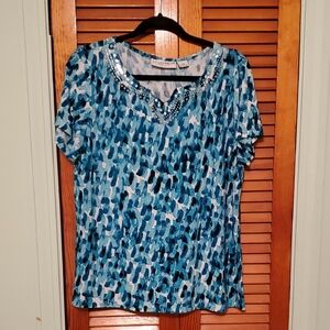 Sag Harbor Blue and White Patterned Blouse
